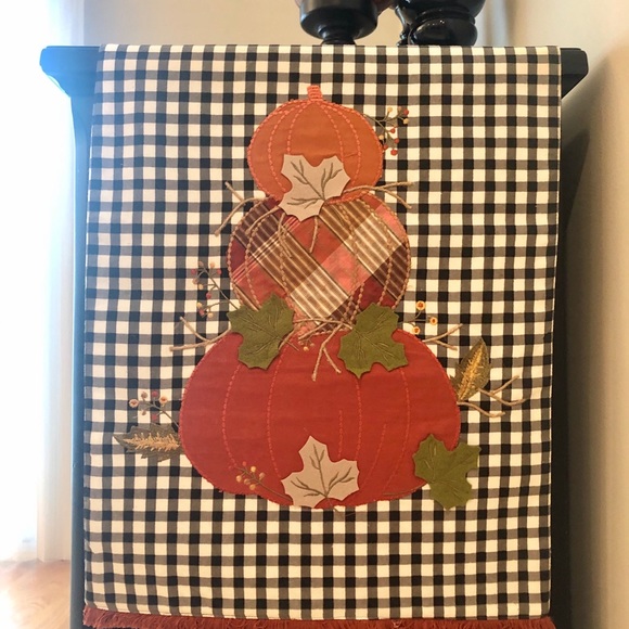 Black and White Check Pumpkin Table Runner - Picture 2 of 10
